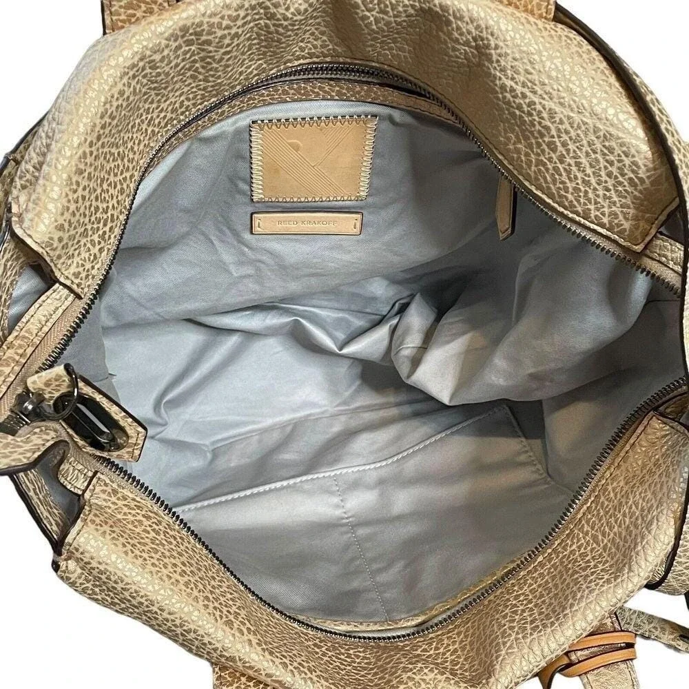 Reed Krakoff Metallic Textured Leather Satchel Crossbody Shoulder‎ Bag Gold